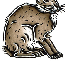 Load image into Gallery viewer, American traditional tattoo flash wildlife illustration Black-tailed Jackrabbit original painting.
