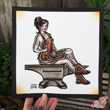 Load image into Gallery viewer, American Traditional tattoo style blacksmith pinup print.
