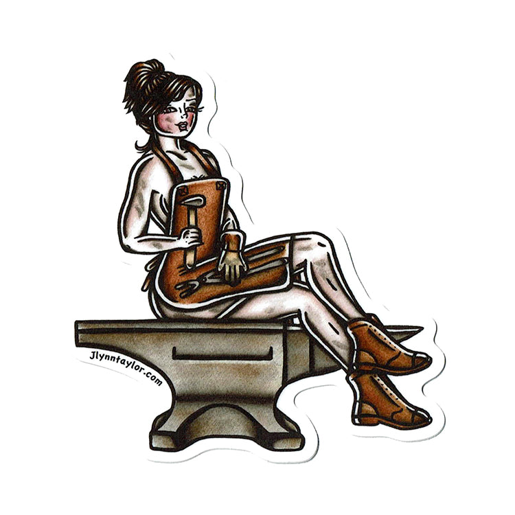 American traditional tattoo flash Blacksmith Pinup watercolor sticker.
