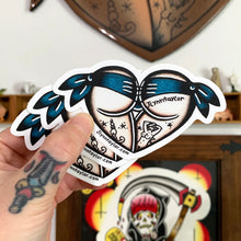 Load image into Gallery viewer, American Traditional tattoo flash Blue Scrunch Butt Booty Heart watercolor sticker.
