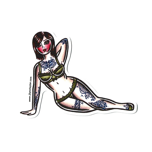 American traditional tattoo flash sexy tattooed boudoir pinup sticker.