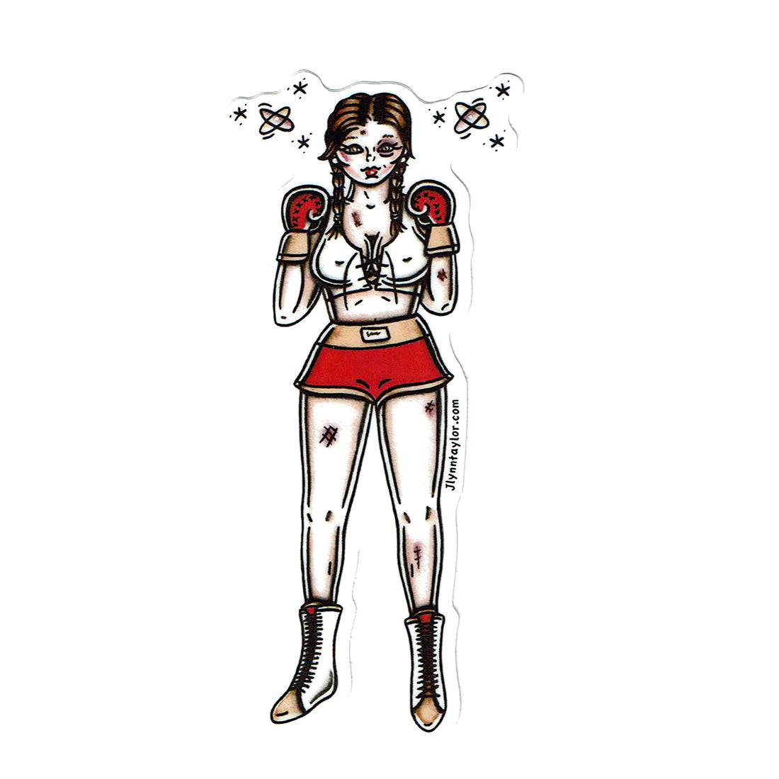 American traditional tattoo flash Boxing Pinup watercolor sticker.