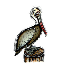 Load image into Gallery viewer, American traditional tattoo flash Brown Pelican watercolor sticker.
