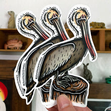 Load image into Gallery viewer, American traditional tattoo flash Brown Pelican watercolor sticker.
