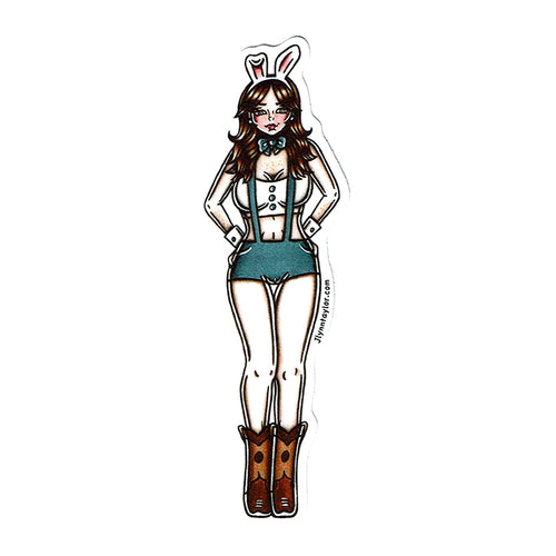American Traditional tattoo flash sexy playboy bunny pinup sticker.