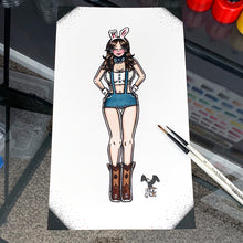 Load image into Gallery viewer, American Traditional tattoo flash sexy Playboy Bunny pinup spitshade painting.
