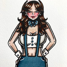 Load image into Gallery viewer, American Traditional tattoo flash sexy Playboy Bunny pinup spitshade painting.
