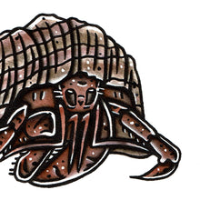 Load image into Gallery viewer, American traditional tattoo flash wildlife illustration Caribbean Hermit Crab ink and watercolor painting.
