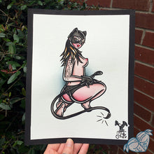 Load image into Gallery viewer, American Traditional tattoo flash sexy cat woman pinup spitshade painting.

