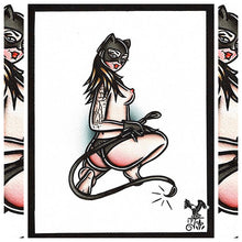 Load image into Gallery viewer, American Traditional tattoo flash sexy cat woman pinup spitshade painting.
