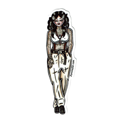 American traditional tattoo flash illustration Latina Chola Gangster Pinup watercolor sticker.