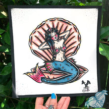 Load image into Gallery viewer, American Traditional tattoo flash sexy traditional clamshell mermaid pinup spitshade painting.
