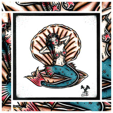 Load image into Gallery viewer, American Traditional tattoo flash sexy traditional clamshell mermaid pinup spitshade painting.
