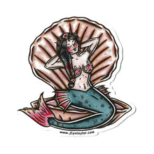 Load image into Gallery viewer, American Traditional tattoo flash Clamshell Mermaid pinup watercolor sticker.
