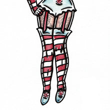 Load image into Gallery viewer, American traditional tattoo flash Clown Pinup watercolor painting.
