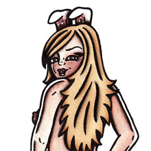 Load image into Gallery viewer, American traditional tattoo flash Cottontail Bunny Pinup watercolor painting.
