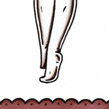 Load image into Gallery viewer, American traditional tattoo flash Cottontail Bunny Pinup watercolor painting.
