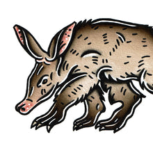 Load image into Gallery viewer, American traditional tattoo flash wildlife illustration Aardvark ink and watercolor painting.
