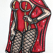 Load image into Gallery viewer, American Traditional tattoo flash Dracula Pinup watercolor painting.

