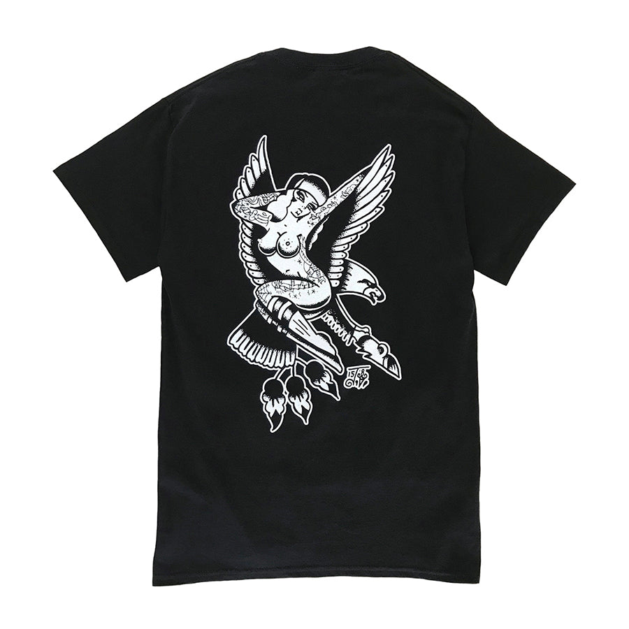 Tattoo style eagle and pinup tee shirt.