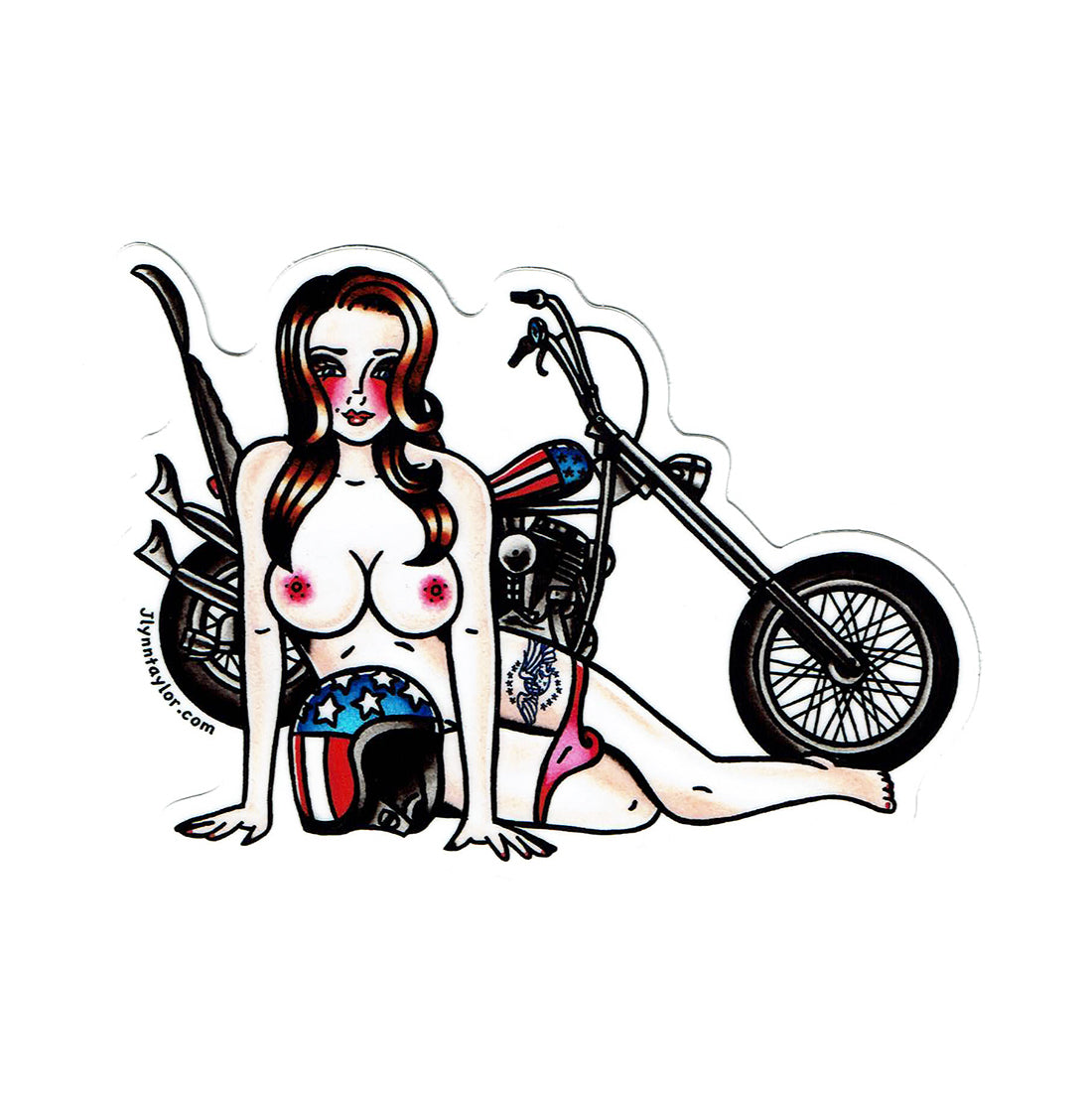 American traditional tattoo flash Easy Rider Chopper Pinup watercolor sticker.