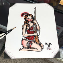 Load image into Gallery viewer, American Traditional tattoo flash sexy western saloon girl pinup spitshade painting.
