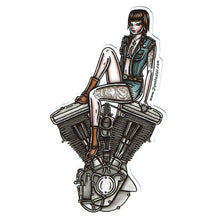 Load image into Gallery viewer, Tattoo flash style Harley Davidson evolution engine pinup sticker.
