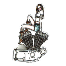 Load image into Gallery viewer, Tattoo flash style Harley Davidson Evolution Sport engine pinup sticker.
