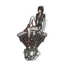 Load image into Gallery viewer, American Traditional tattoo flash illustration Harley Motorcycle Evolution Engine Pinup watercolor sticker.
