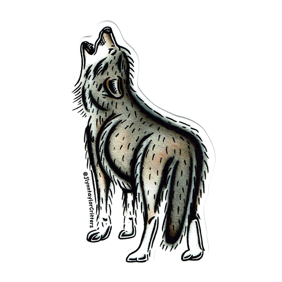 American traditional tattoo flash Gray Wolf watercolor sticker.