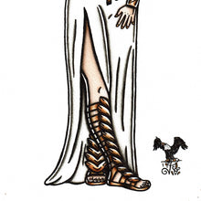 Load image into Gallery viewer, American Traditional tattoo flash Greek Goddess Pinup watercolor painting.

