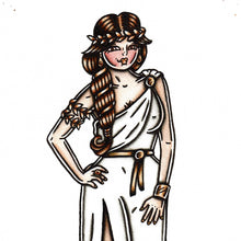 Load image into Gallery viewer, American Traditional tattoo flash Greek Goddess Pinup watercolor painting.
