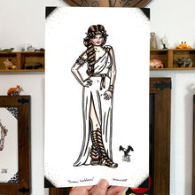 Load image into Gallery viewer, American traditional tattoo flash Greek Goddess Pinup watercolor print.
