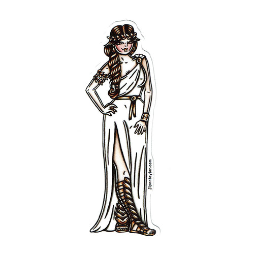 American Traditional tattoo flash sexy Greek Goddess pinup sticker.