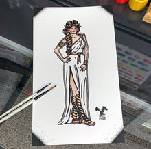 Load image into Gallery viewer, American Traditional tattoo flash Greek Goddess Pinup watercolor painting.
