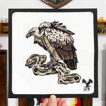 Load image into Gallery viewer, American traditional tattoo flash wildlife illustration Griffon Vulture ink and watercolor painting.
