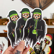 Load image into Gallery viewer, American Traditional tattoo flash 420 bong Grim Reaper watercolor sticker.
