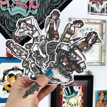 Load image into Gallery viewer, American traditional tattoo flash Harley motorcycle engine Pinup watercolor stickes.
