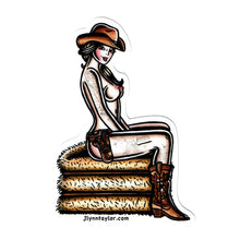 Load image into Gallery viewer, American traditional tattoo flash country Haystack cowgirl pinup watercolor sticker.
