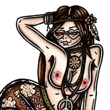 Load image into Gallery viewer, American traditional tattoo flash Hippie Pinup original painting.
