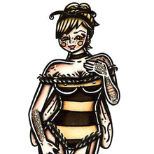 Load image into Gallery viewer, American traditional tattoo flash Honey Bee Pinup watercolor painting.
