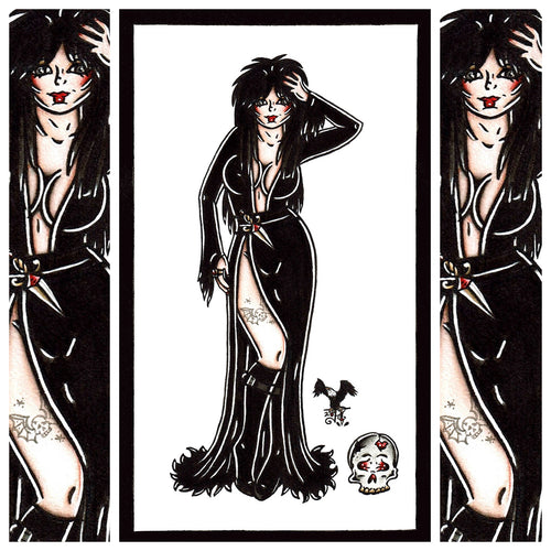 American Traditional Elvira Pinup painting.