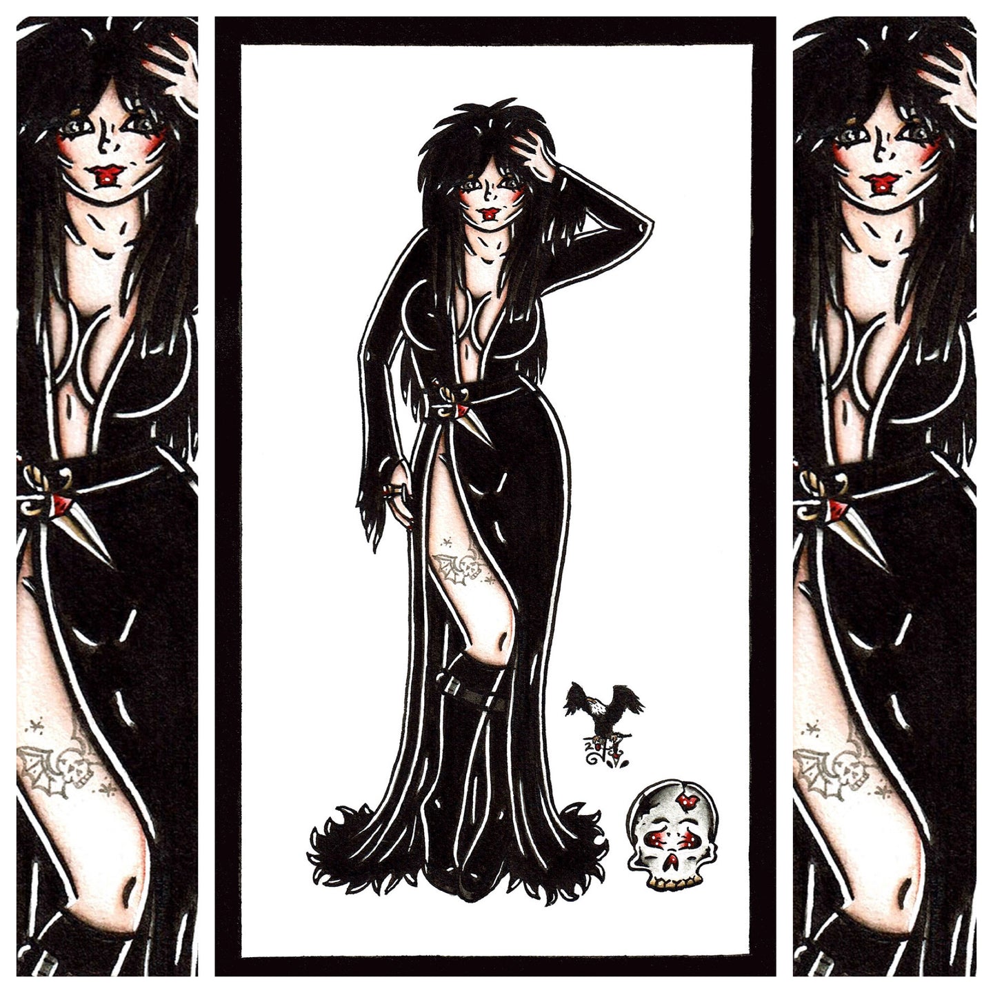 American Traditional Elvira Pinup painting.