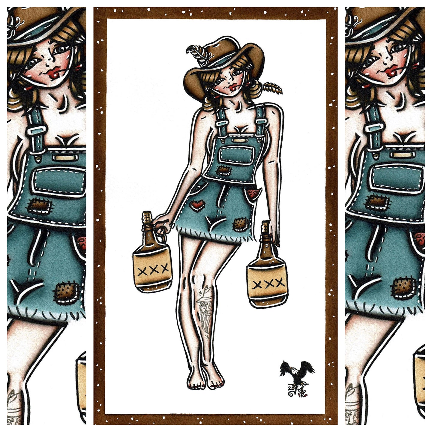 American Traditional Moonshiner Pinup painting.