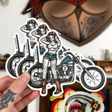 Load image into Gallery viewer, American traditional tattoo flash Ironhead Chopper Pinup watercolor sticker.
