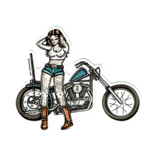 Load image into Gallery viewer, American traditional tattoo flash Ironhead Chopper Pinup watercolor sticker.
