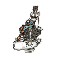 Load image into Gallery viewer, American Traditional tattoo flash illustration Harley Motorcycle Ironhead Engine Pinup watercolor sticker.
