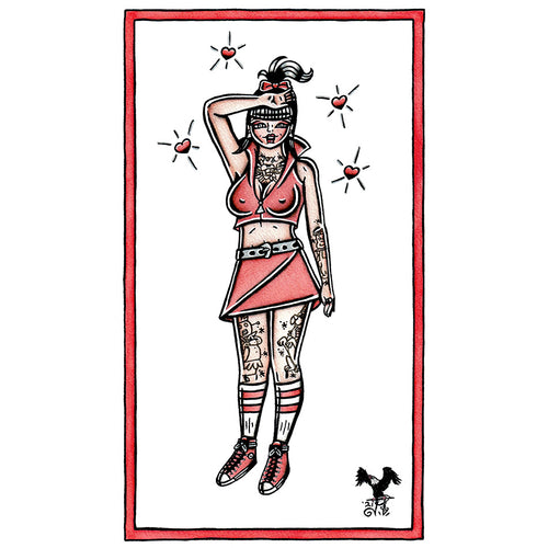American traditional tattoo flash Judy Jetson Pinup watercolor painting.