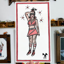 Load image into Gallery viewer, American traditional tattoo flash Judy Jetson Pinup watercolor painting.
