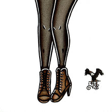 Load image into Gallery viewer, American Traditional tattoo flash Lady Beetlejuice Pinup watercolor painting.
